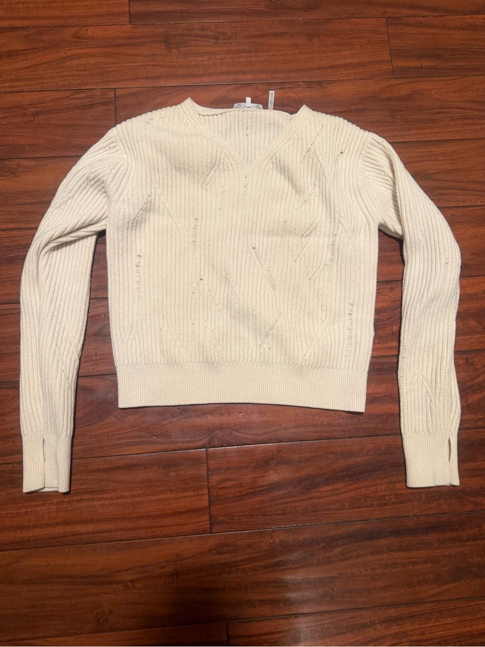Helmut Lang Cream V-Neck 100% lamb wool Sweater pull over with thumb holes‎ Sz M